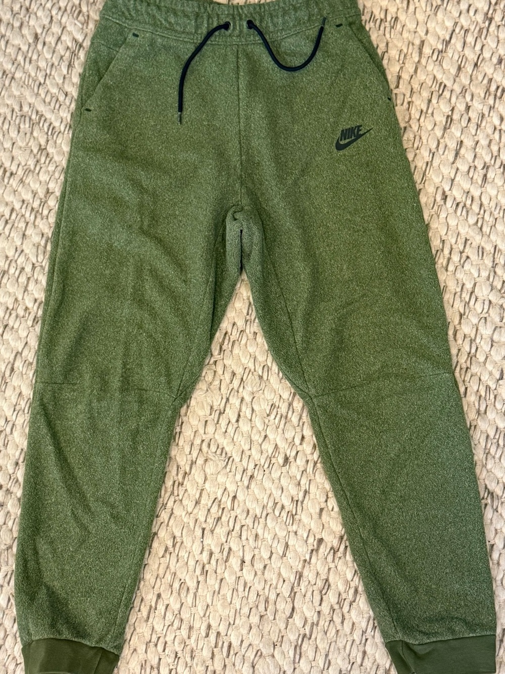Nike Youth XL Green Tech Fleece Jogger Pants Black Swoosh Zip Pocket